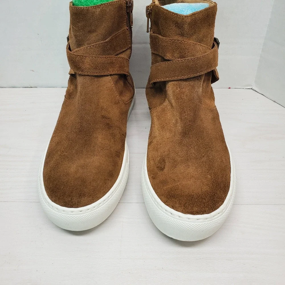 GARNET HILL Enna Chestnut Italian Suede‎ Leather Buckle Booties Sneakers Size 37